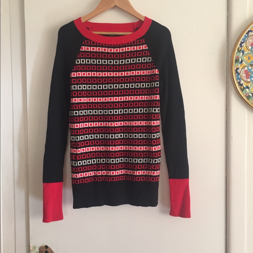 Retro geo print ski sweater top xs